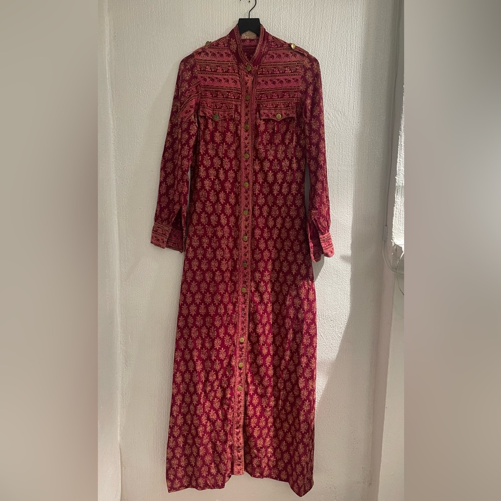 Vintage Chic Long Sleeve Red Patterned Dress